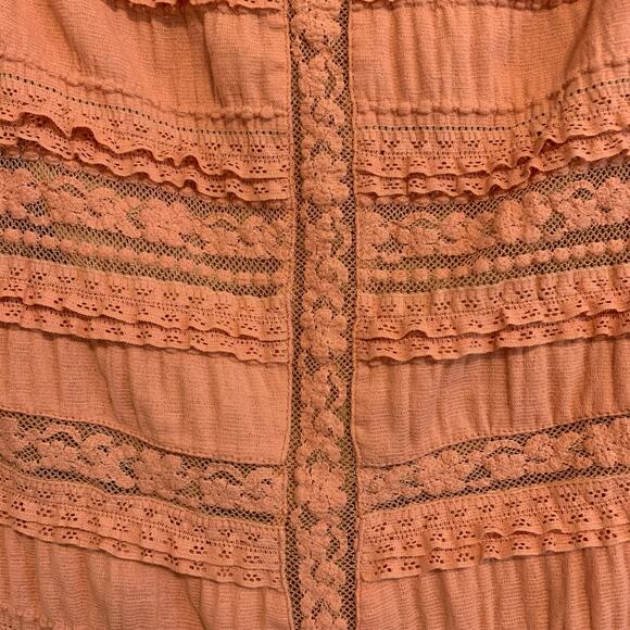 Cinq `a Sept Solene Peach Lace Off the Shoulder Ruffle Sleeve Blouse - Picture 2 of 8